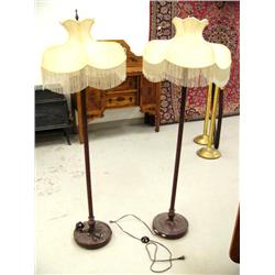 Pair of beautiful glass floor lamps with silk shades (39)