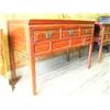 Image 1 : c.1850 3-drawer oak table with red finish height 35", length 52", depth 23" (300)
