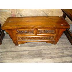 2-drawer ornately carved table c.1920 h.16", l.42", d.16" (300)