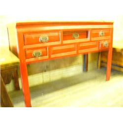 5-drawer chest oak with red finish c.1870 h.34", l.49-1/2", d.21" (300)