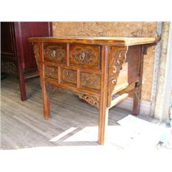 2-drawer enrty way table with carved front oak c.1860 h.30", l.39", d.26" (300)
