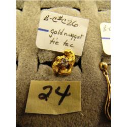 Cornflake size natural gold nugget with approx. 20 point diamond a tie-tack (27)