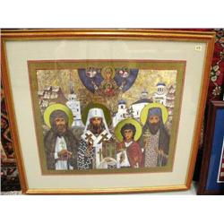 Double-matted and framed Byron Birdsall print #159 of 500 icon of assorted Russian Alaskan churches 