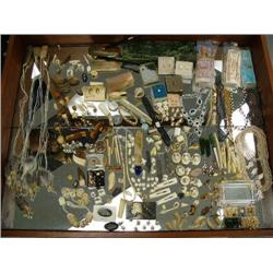 Large collection of ivory beads; lot of beautiful costume jewelry; lot of nine 18" 14 K gold chains;