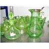 Image 3 : Fabulous lot of green depression glass: 2 refrigerator dishes; 3 measuring cups 1 is chipped; 3 lemo