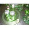 Image 6 : 18 pieces of green depression glass: covered candy dish; salt and pepper shakers; salt dips; toothpi