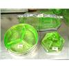 Image 1 : Lot of 3 pieces of Vaseline glass: 2 divided trays, paper weight, and square salt dish (39)