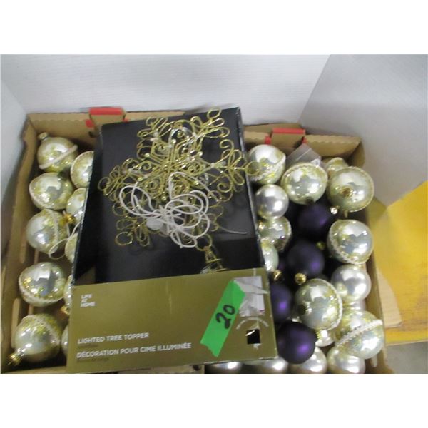 BOX C/W CHRISTMAS DECORATIONS, BULBS, ETC