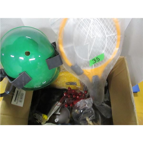 FREIGHT DAMAGE (AS IS):  BOX C/W RACKET, HAT, GLOVES, MISC