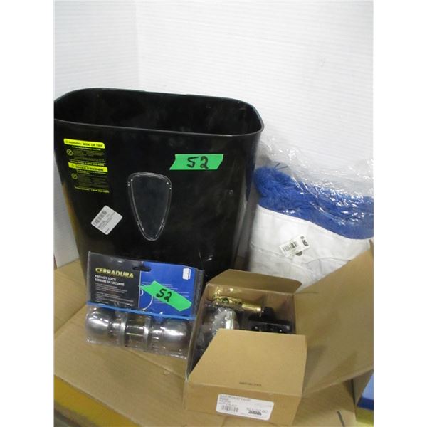 FREIGHT DAMAGE (AS IS):  GARBAGE CAN, 2 LOCK UNITS, DUSTER MOP