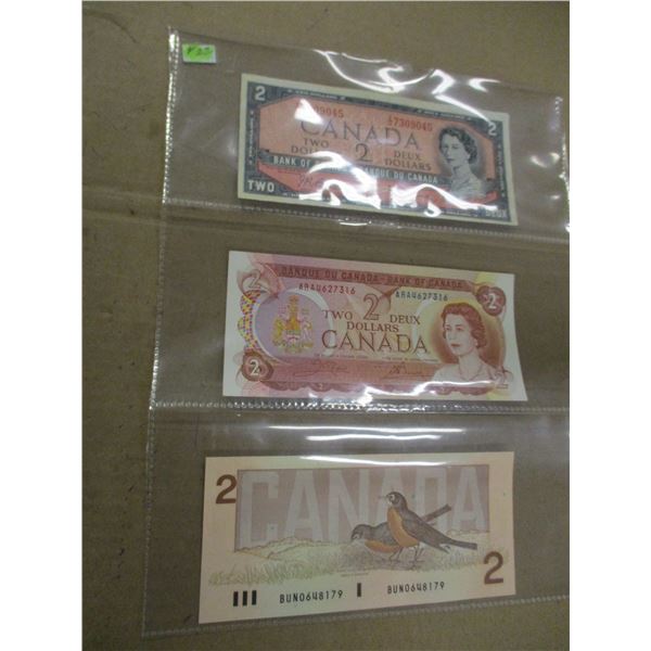 1954, 1974 & 1986 LAST OF CANADA $2 BILLS
