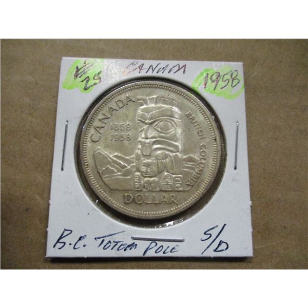 1958 BC TOTEM POLE SILVER DOLLAR