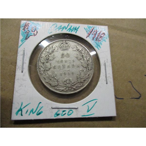 1918 CANADA KING GEORGE V SILVER HALF DOLLAR