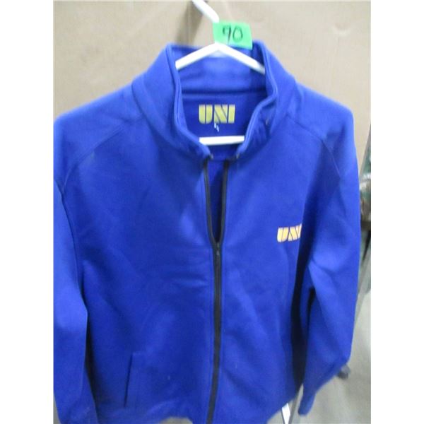 FREIGHT DAMAGE (AS IS):  BLUE FLEECE SWEATER (SIZE LARGE?)