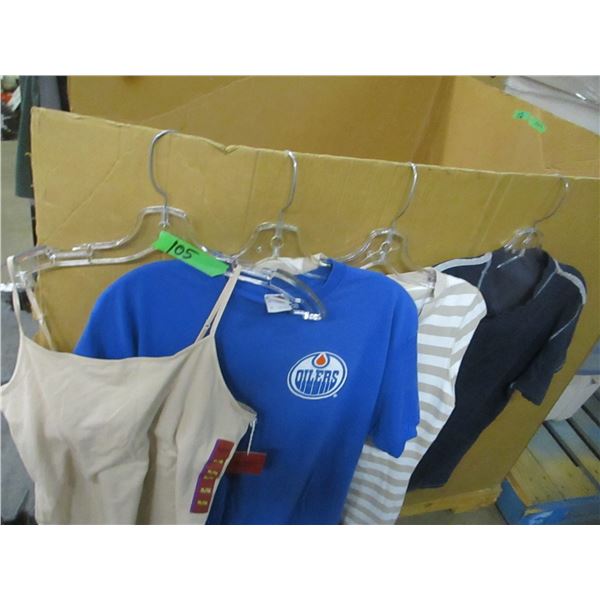 BOX C/W 4 PIECES OF CLOTHING AS SHOWN (SIZE SMALL, XL & MEDIUM)