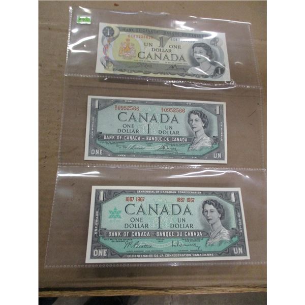 1973, 1954, 1967 LAST OF CANADA $1 BILLS