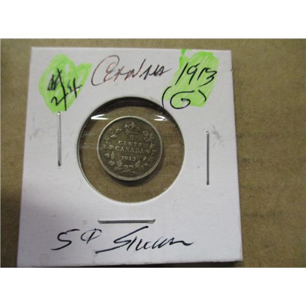 1913 (G) CANADA KING GEORGE V SILVER FIVE CENT