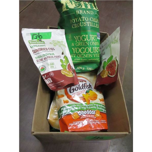 FREIGHT DAMAGE (AS IS):  BOX C/W CRACKERS & CHIPS, ETC