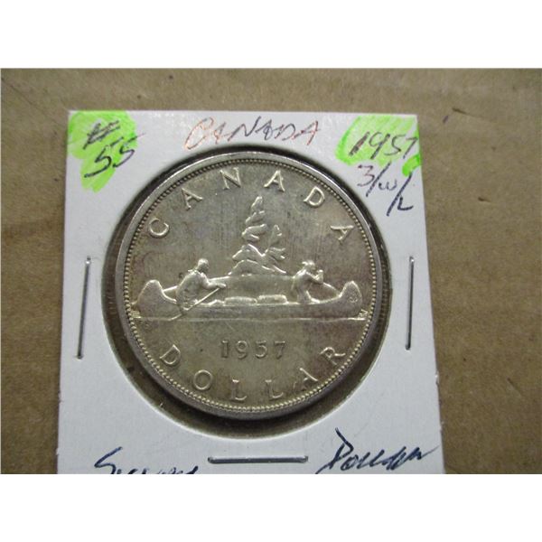 1957 THREE WATERLINE CANADA SILVER DOLLAR