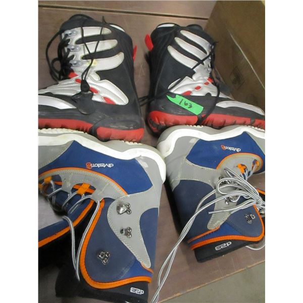 BOX C/W 2 PAIR OF SNOWBOARD SHOES (SIZE 11 & 8.5)