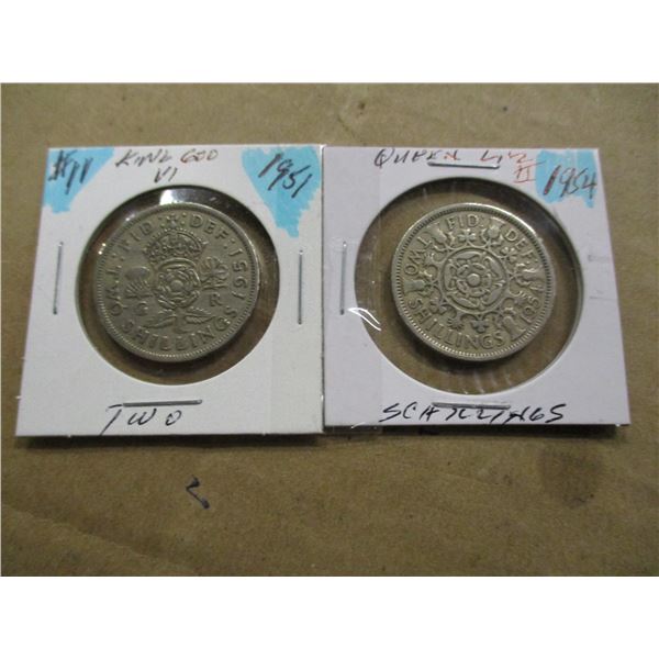 1951 KING GEORGE VI, 1954 QUEEN ELIZABETH II 2 SCHILLINGS