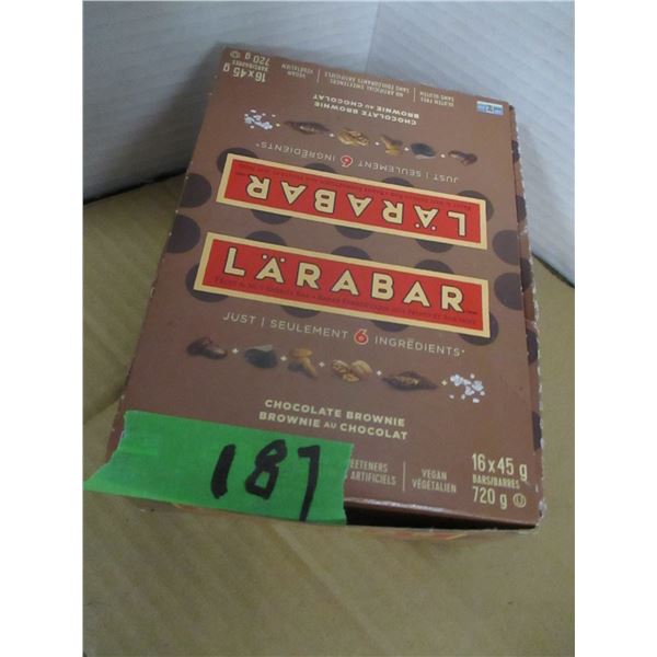 SHELF PULLS (AS IS):  BOX C/W CHOCOLATE BROWNIE LARA BARS