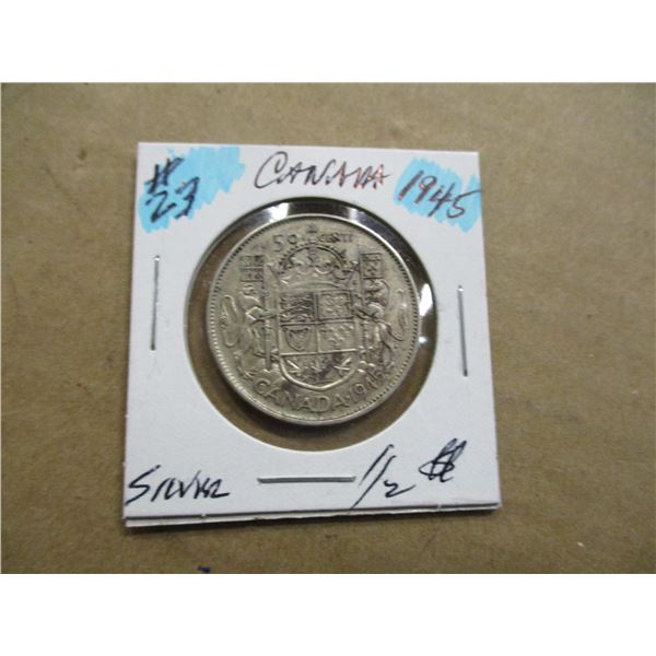 1945 CANADA KING GEORGE VI SILVER HALF DOLLAR