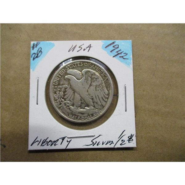 1942 USA WALKING LIBERTY SILVER HALF DOLLAR