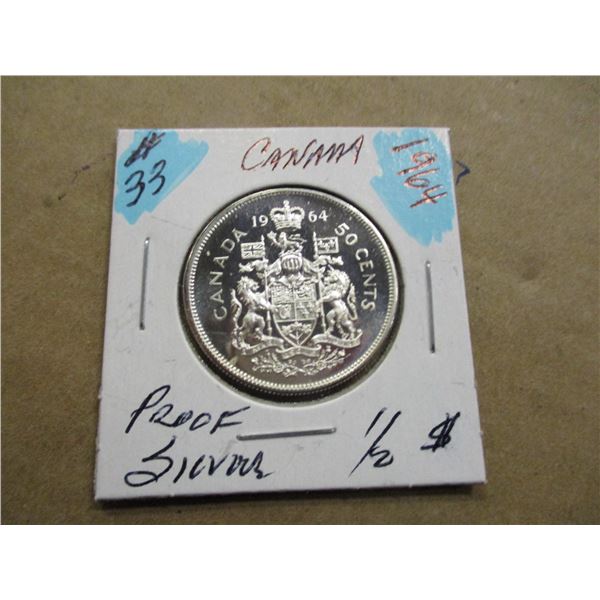 1964 PROOF CANADA SILVER HALF DOLLAR