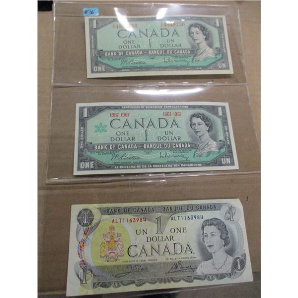 1954, 1967, & 1973 LAST OF CANADA $1 BILLS