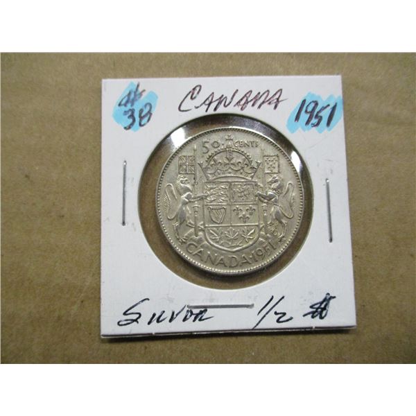 1951 CANADA KING GEORGE VI SILVER HALF DOLLAR