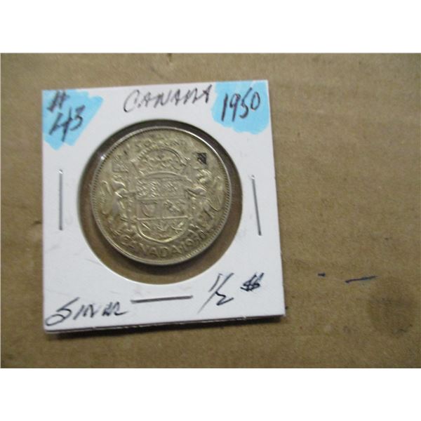 1950 (DESIGN "0") CANADA SILVER HALF DOLLAR