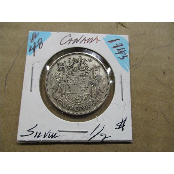 1943 CANADA KING GEORGE VI SILVER HALF DOLLAR