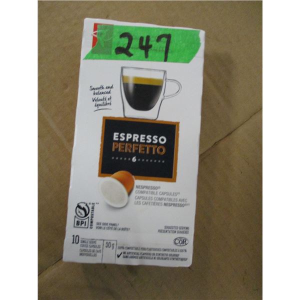 SHELF PULLS (AS IS):  BOX C/W 10 SINGLE COFFEE CAPSULES