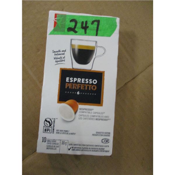 SHELF PULLS (AS IS):  BOX C/W 10 SINGLE COFFEE CAPSULES