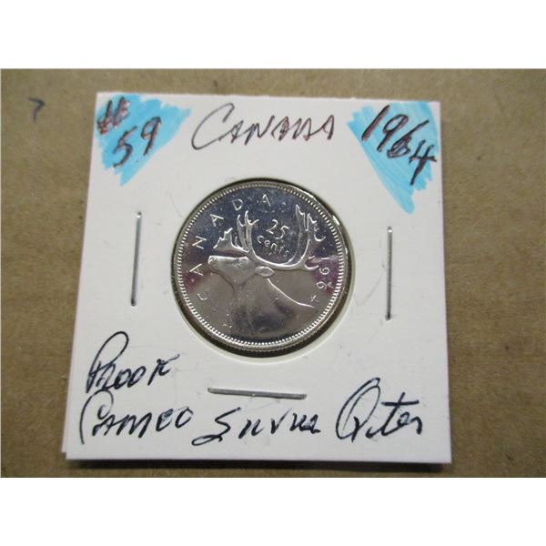 1964 CAMEO PROOF CANADA SILVER QUARTER