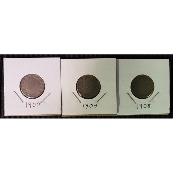 3 Liberty Head Nickels, Random Dates, At Least Good Condition