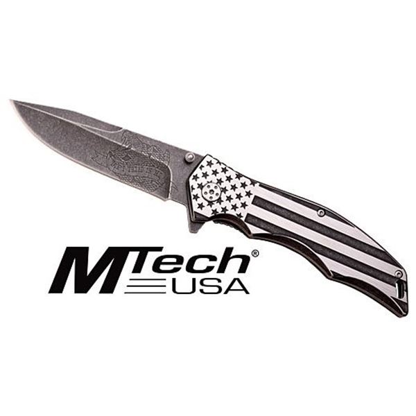 MC MTECH 3.75" DROP POINT FOLDER BLACK/WHITE FLAGS