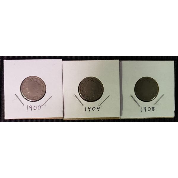 3 Liberty Head Nickels, Random Dates, At Least Good Condition