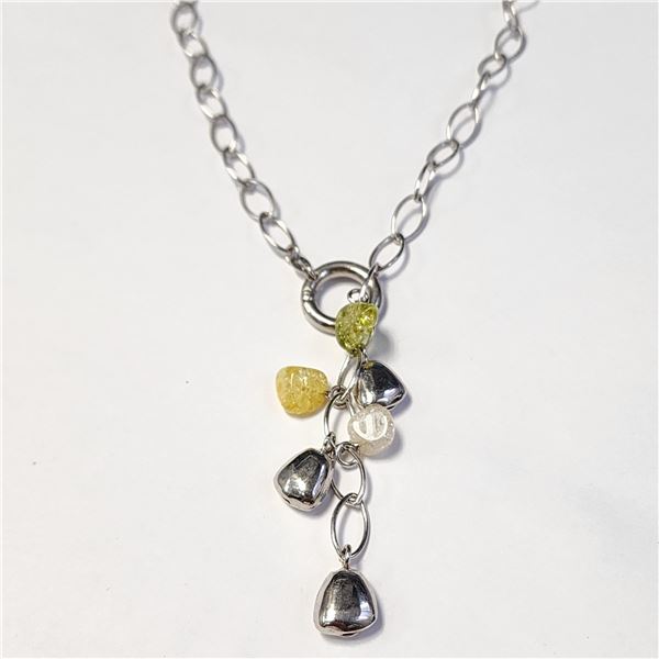 SILVER 22G 17  GENUINE GEMSTONE NECKLACE