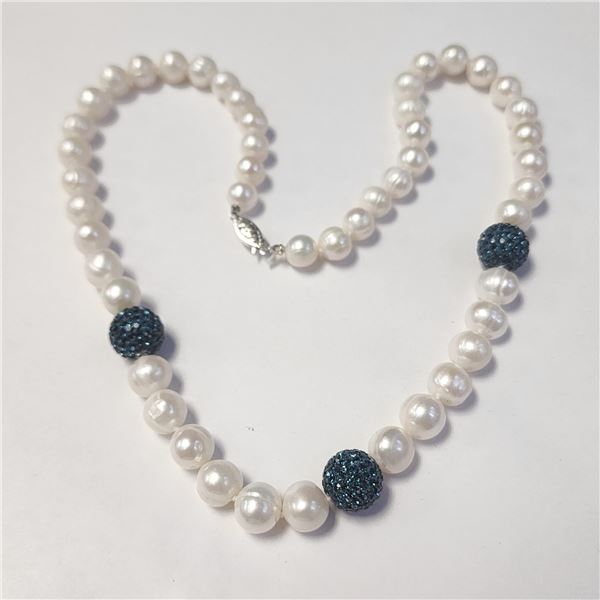 14K WHITE GOLD FRESH WATER PEARL AND CZ 20"