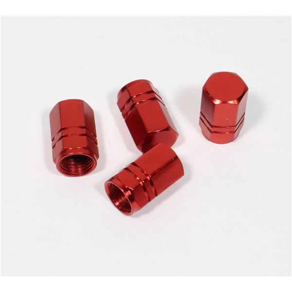 NEW 4PC RED METALLIC TIRE VALVE COVERS