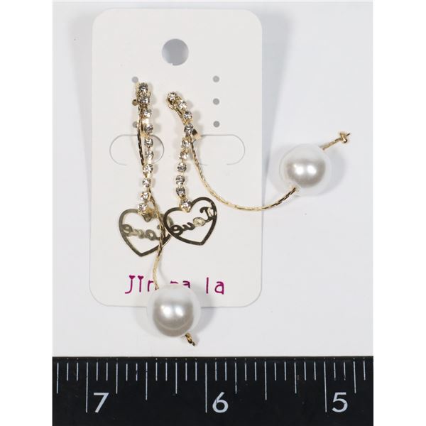 NEW GOLD TONE CLIP ON DANGLE EARRING LOVE SYMBOLS