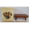 Image 1 : LOT OF 2 - FLORAL WASTE BIN & FOOT STOOL 