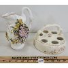 Image 3 : LOT OF 2 - STONEWARE EGG SERVER & FLORAL SWAN VASE