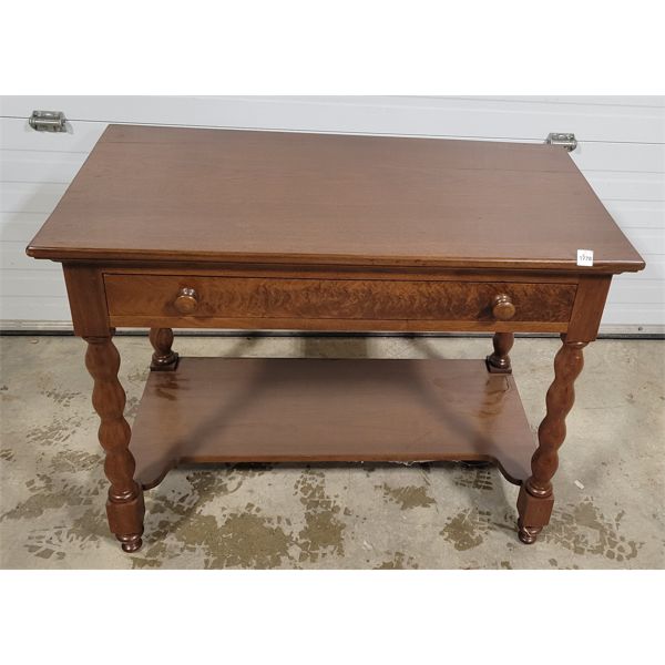 BURLED WALNUT SINGLE DRAWER ENTRY TABLE