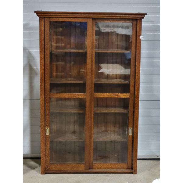 TIGER OAK BOOK CASE W/ SLIDING DOORS