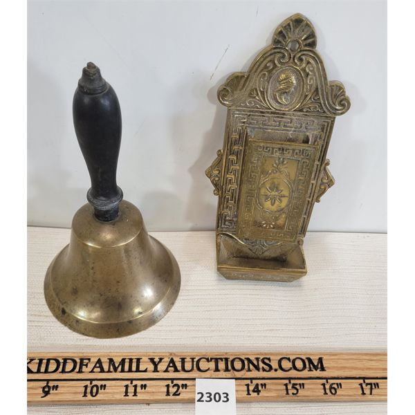 LOT OF 2 - BRASS BELL & WALL MOUNT MATCH HOLDER