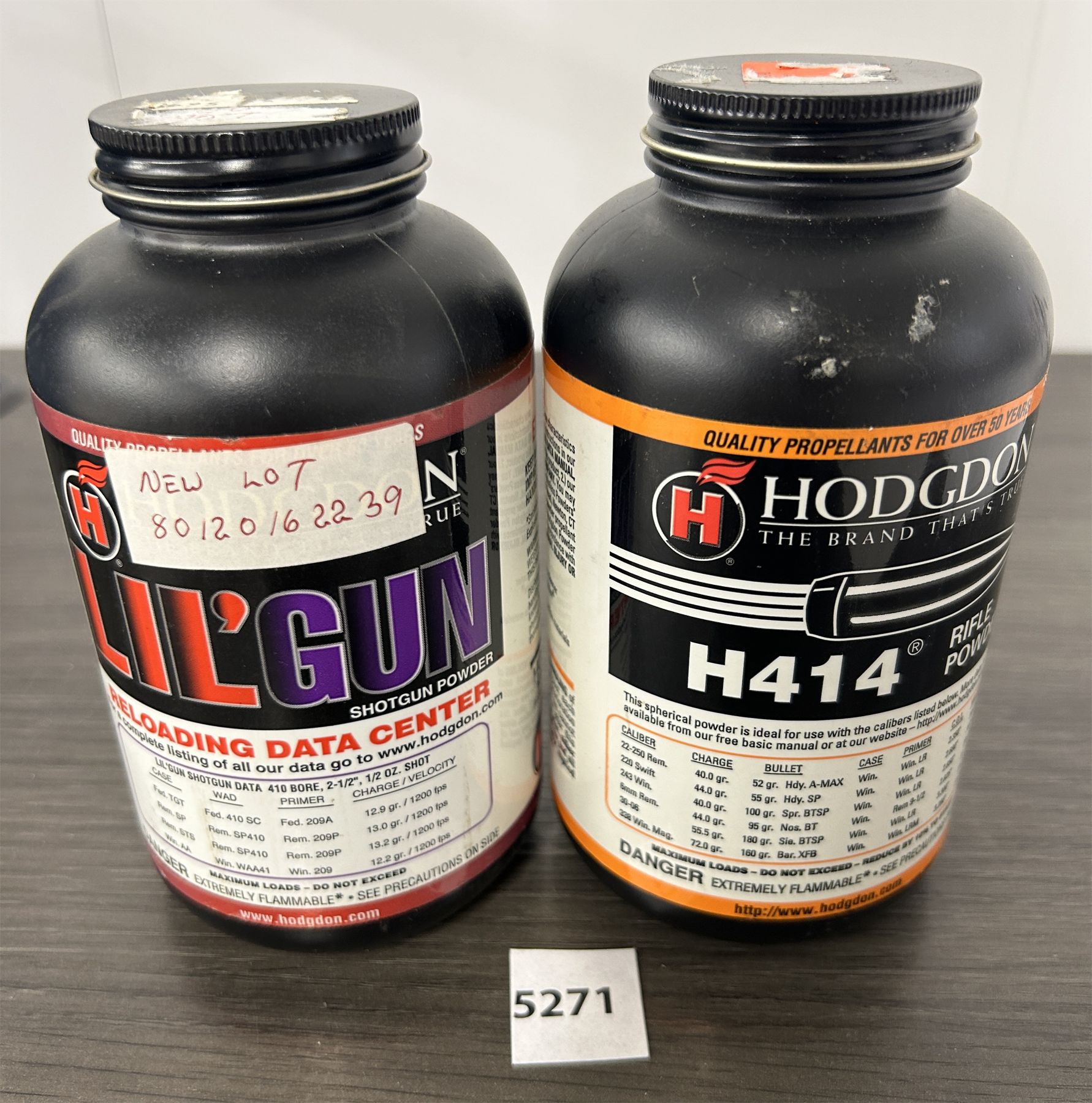 POWDER: HODGDON LIL'GUN & H414 APPROX. 8 OZ EACH - Kidd Family Auctions