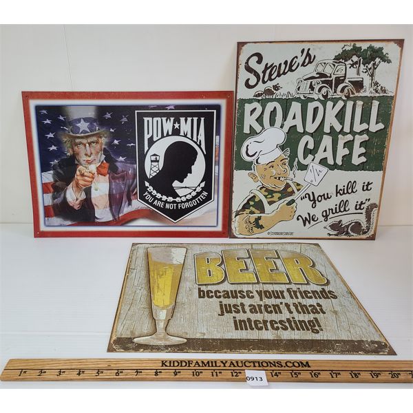 LOT OF 3 - REPRO TIN SIGNS